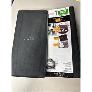 Five Star Deluxe 1" Binder + Removable Pouch Black Denim Look 225 Sheet Capacity